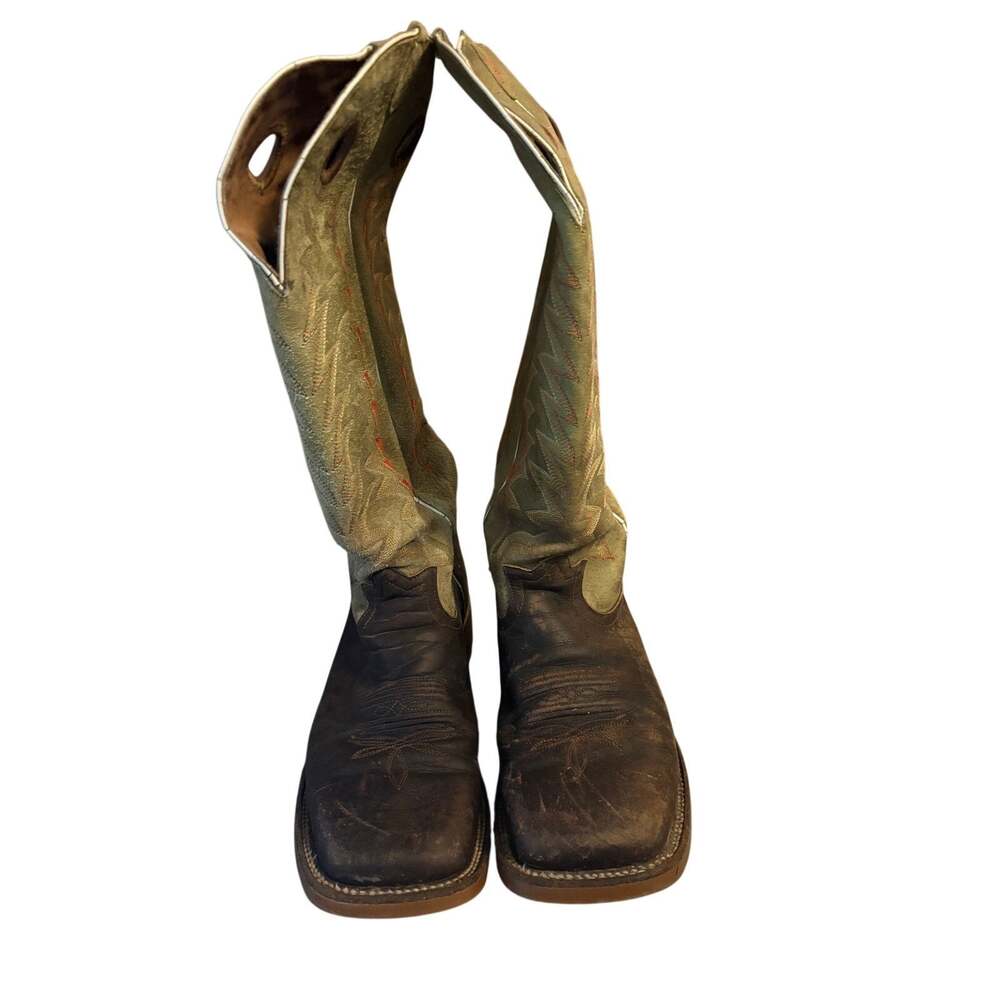 Men’s Tony Lama Leather Cowboy Boots Brown Green Size 10EE